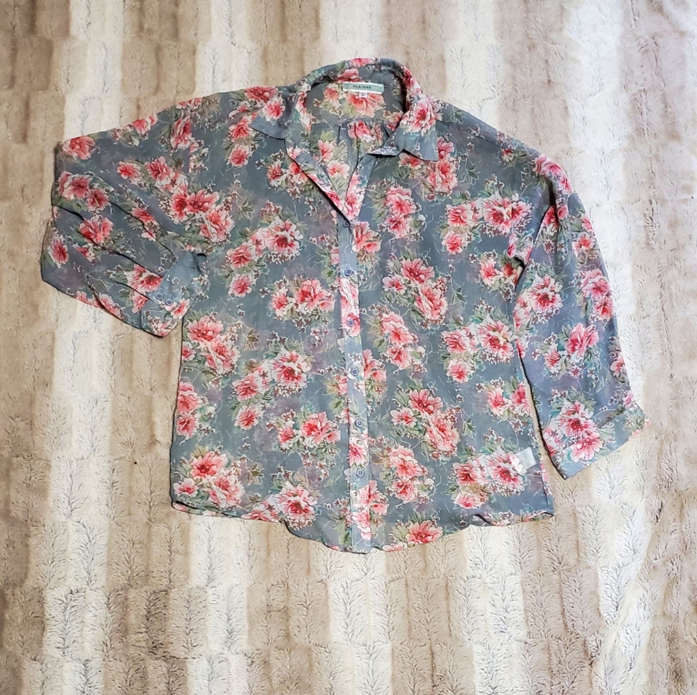 PLEIONE GREY‎ FLORAL BLOUSE..SIZE S - Picture 2 of 8